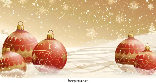 Christmas background with red and gold ornaments