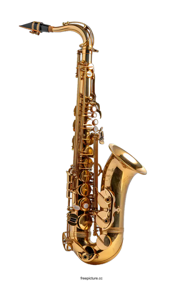 [Transparent Background PNG]Gold Tenor Saxophone on White Background