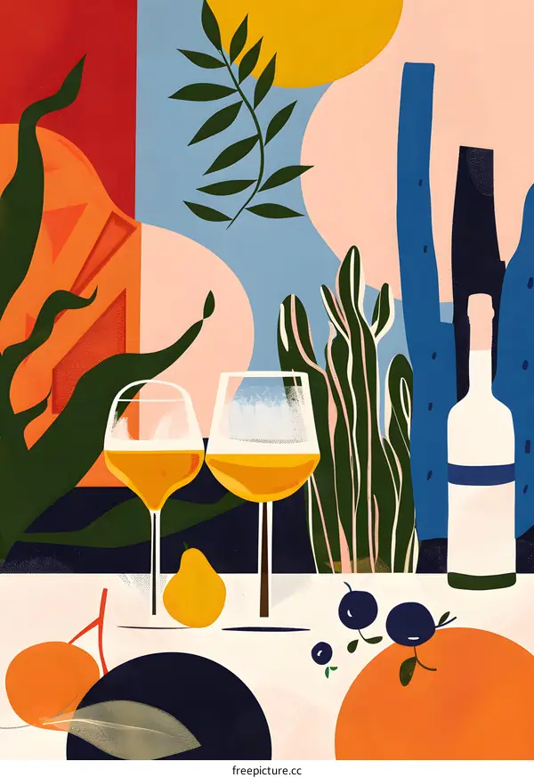 Abstract Still Life with Two Glasses of Wine