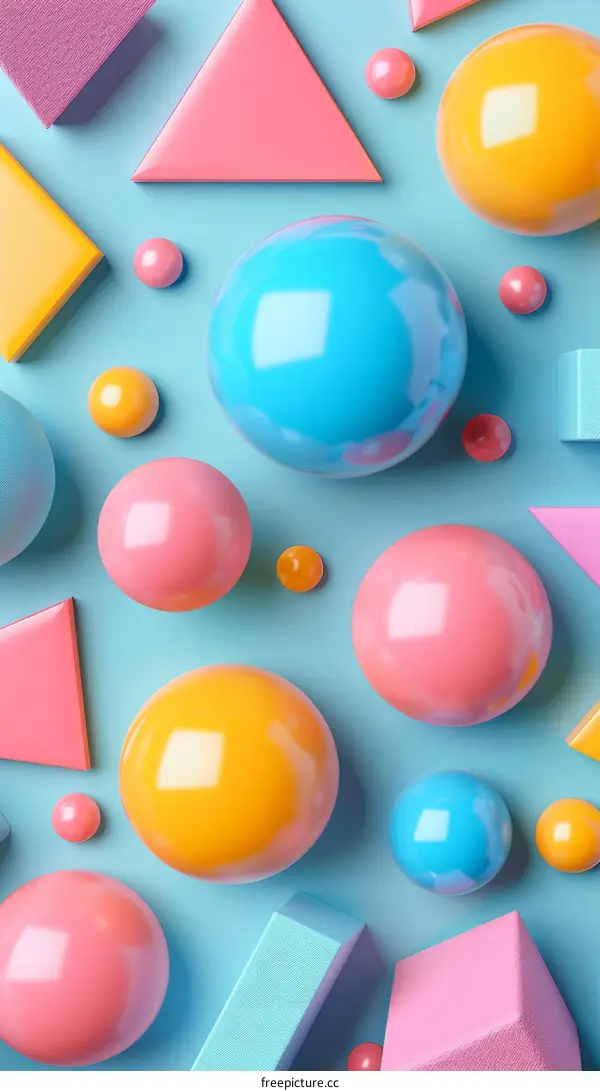3D rendering of colorful balls and geometric shapes