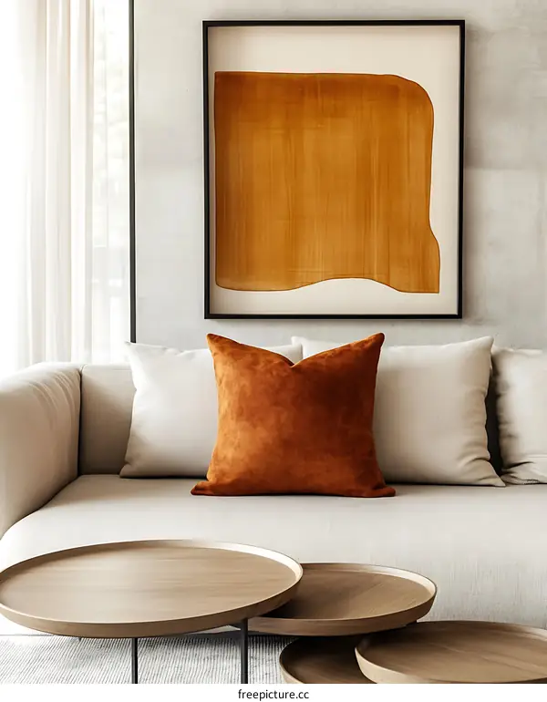 Modern Abstract Art Decorates Cozy Living Room