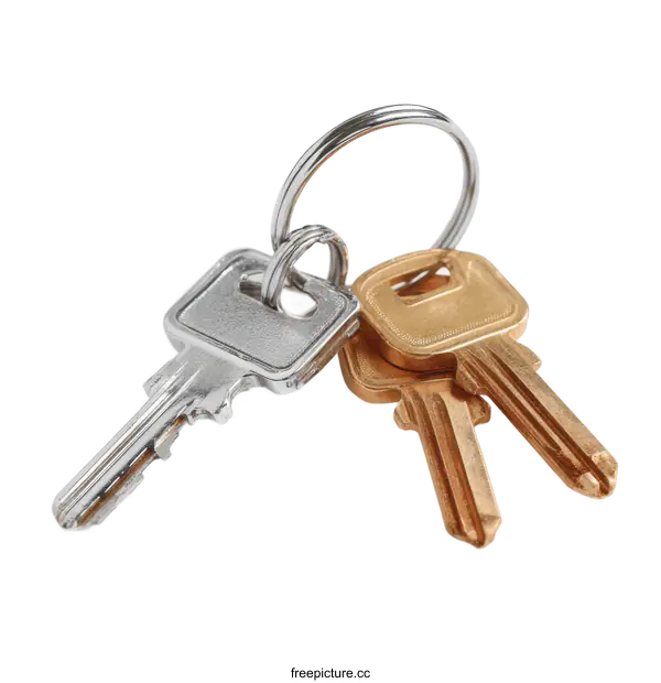 [Transparent Background PNG]Two Keys on a Ring Against White Background