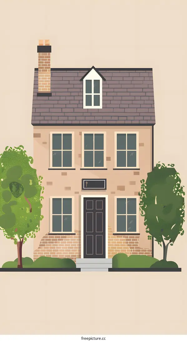 Simple Illustration of a House with Brown Brick Exterior