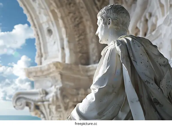 Stone Statue of a Man in Front of an Archway
