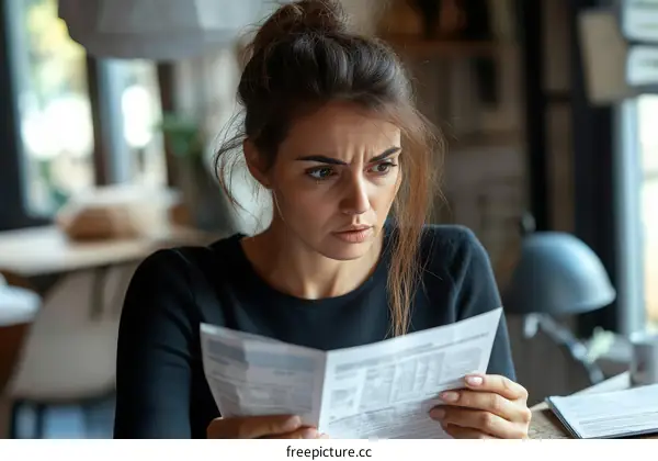 Woman Reading Documents in Cafe Setting