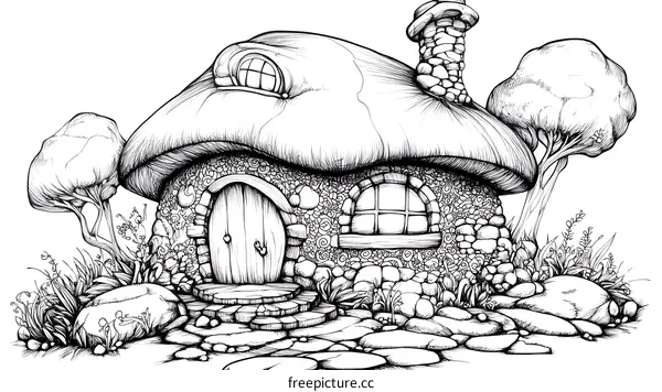Enchanted Mushroom House Illustration