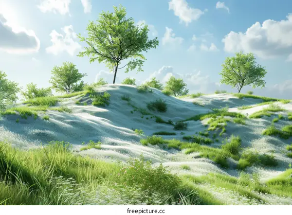 Rolling Green Hills Under a Blue Sky