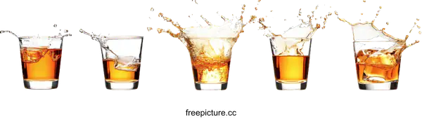 [Transparent Background PNG]Whiskey Splash Shots Set of Four Glasses