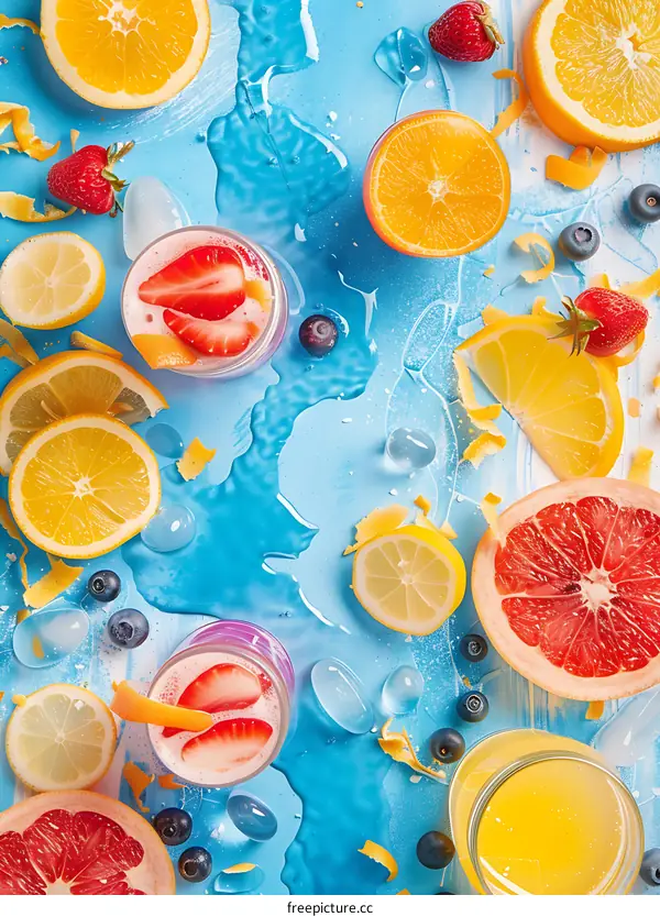 Summer Fruit Smoothie with Lemon, Orange, Grapefruit and Strawberry