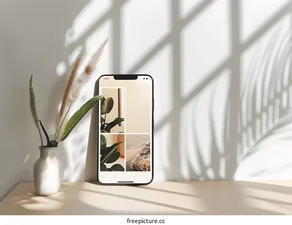 Minimalist Aesthetic Phone Mockup with Plant and Window Light