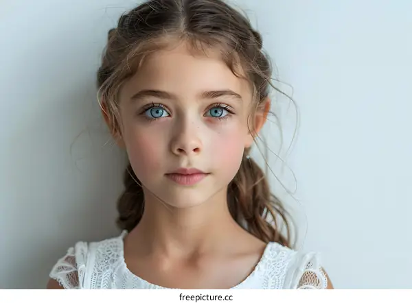 portrait of a beautiful caucasian girl with blue eyes