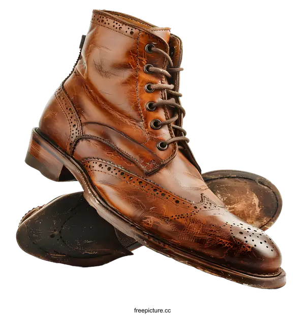 [Transparent Background PNG]A pair of brown leather boots with white background