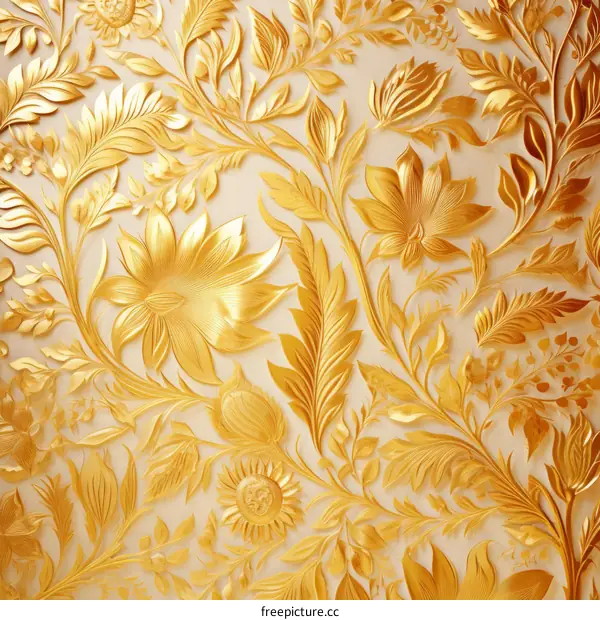 Elegant Golden Floral Pattern with Leaves and Flowers