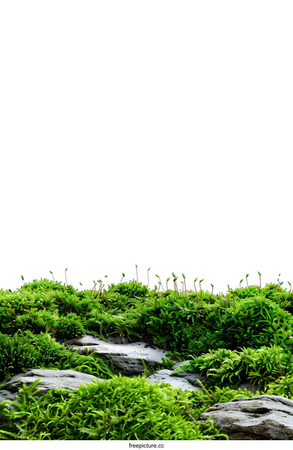 [Transparent Background PNG]Green Moss on Stone with White Background