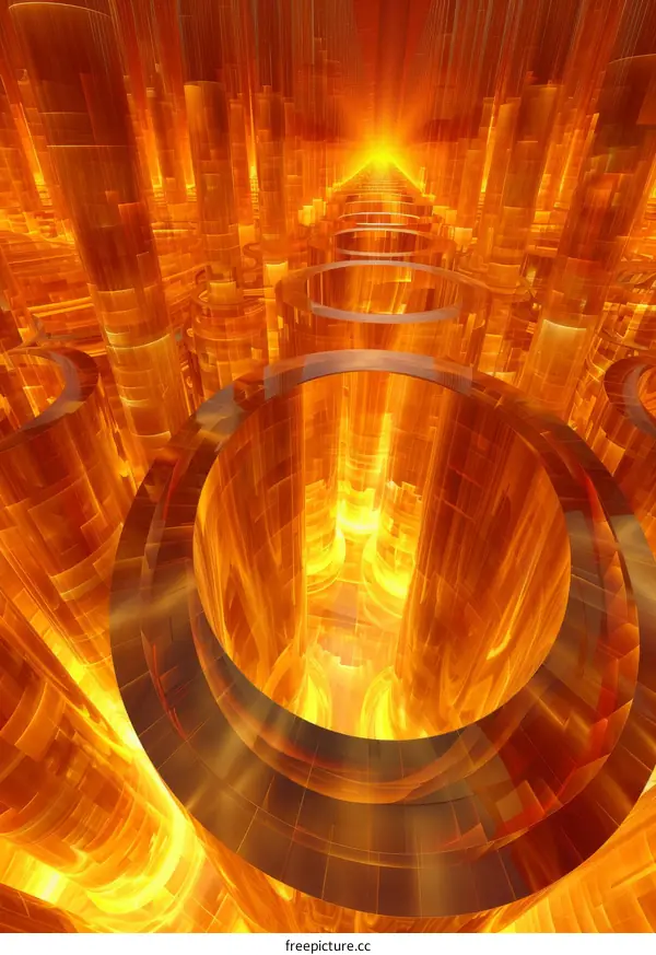 Futuristic Sci-Fi Cityscape With Glowing Orange Rings And Buildings