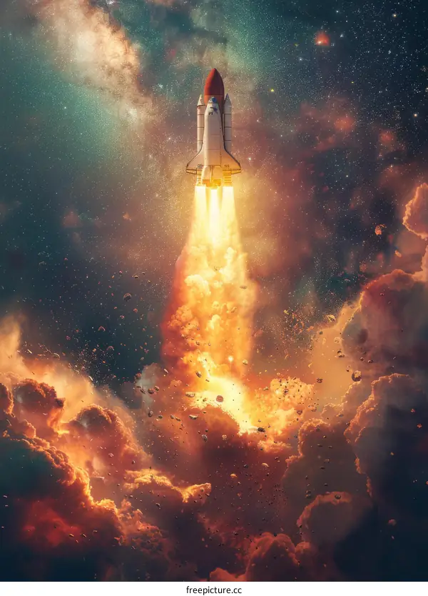 Space Shuttle Atlantis launching into space