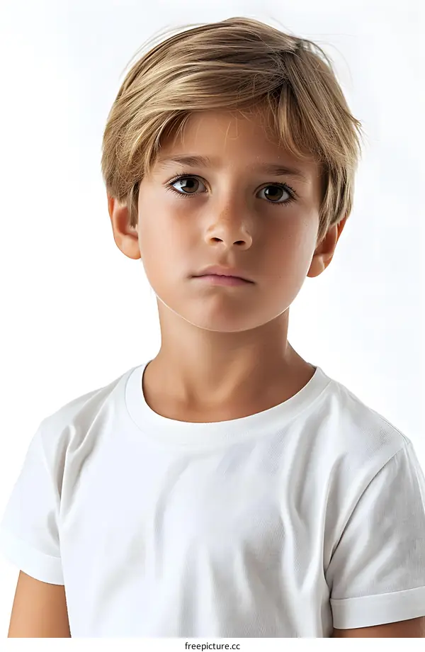 Portrait of a boy with blond hair and brown eyes