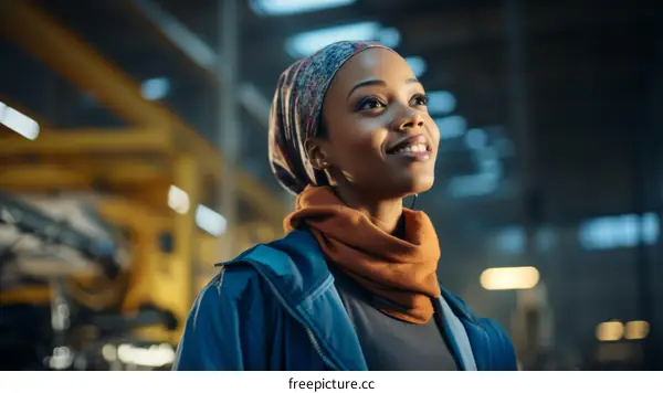 Portrait of a young African-American woman wearing a headscarf and smiling