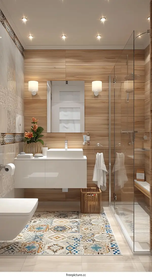 Modern Stylish Bathroom Design with Wooden Walls
