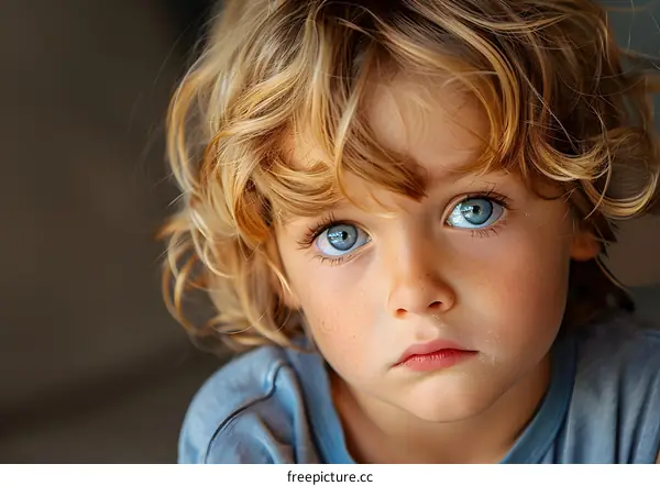 Portrait of a boy with blond hair and blue eyes