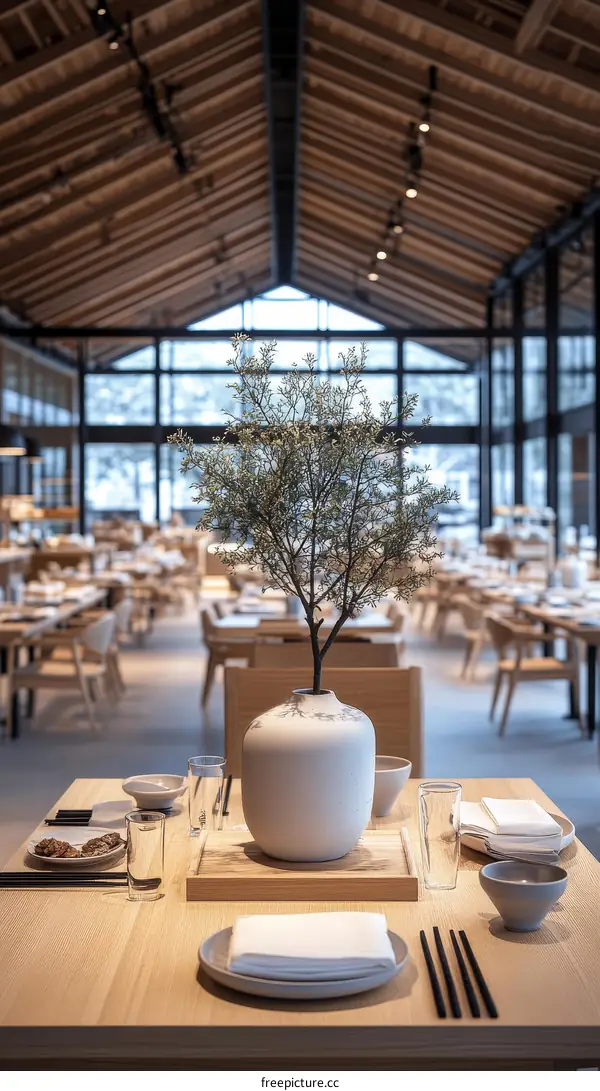 Modern Restaurant Interior Design with Wooden Beams