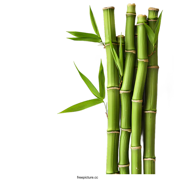 [Transparent Background PNG]green bamboo stalks with leaves on white background