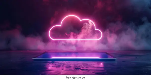 Glowing Neon Cloud Connected to Devices