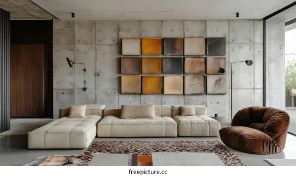 Modern Concrete Living Room with Artistic Wall Decor