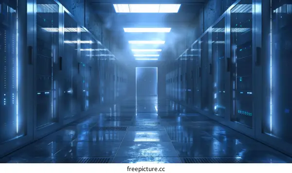 Futuristic server room with bright lights