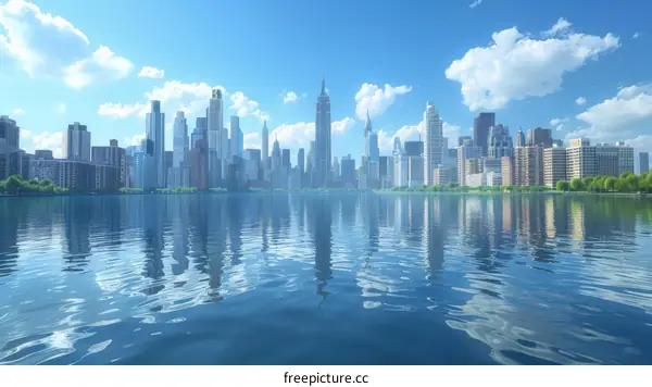 New York City Skyline Reflecting on Water