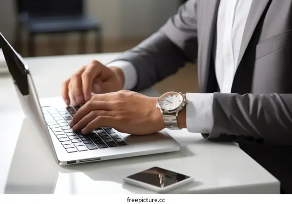 Businessman working on laptop
