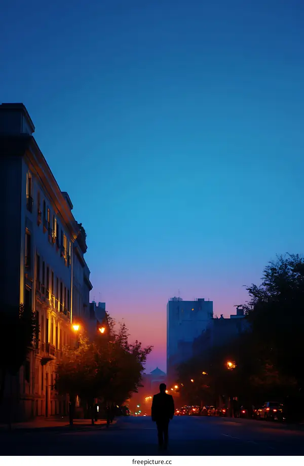 City Street at Dusk with a Solitary Figure