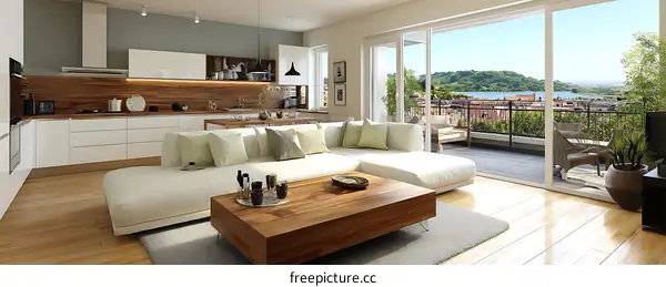 Modern Apartment Living Room with Panoramic Views