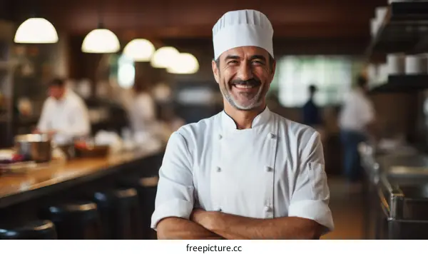 Portrait of a happy chef in a restaurant kitchen