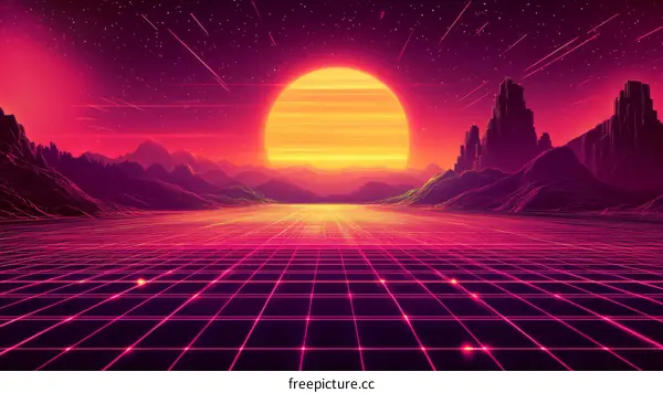 Retrofuturistic Landscape with Grid Pattern