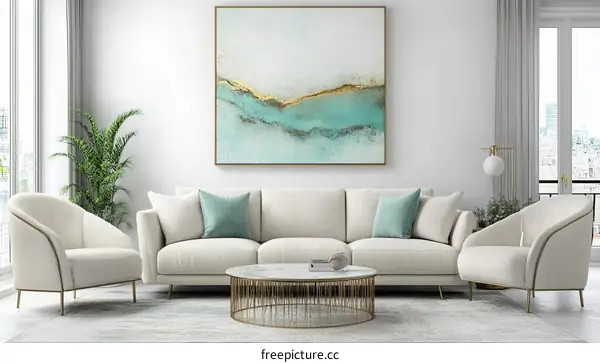 Modern Living Room with Stylish Sofa and Armchair