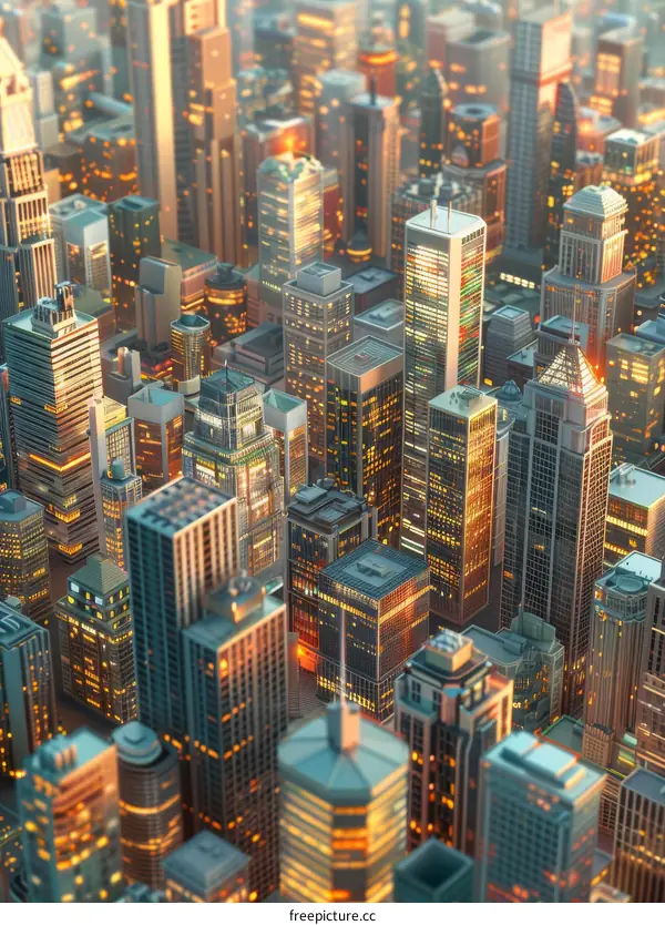 An aerial view of a city with skyscrapers