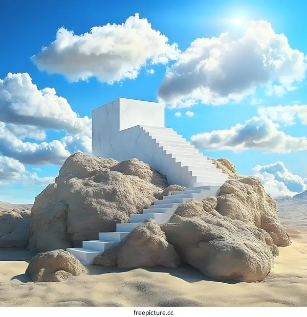White Marble Stairs Leading Up To The Sky