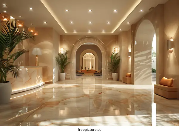 3D rendering of a hotel lobby interior