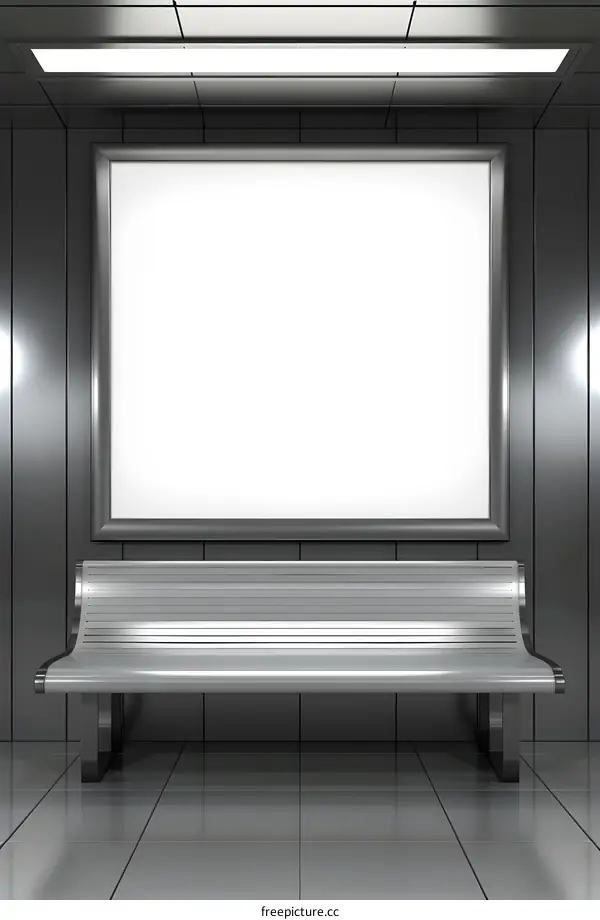 Modern Minimalist Black And Silver Poster Mockup With Bench