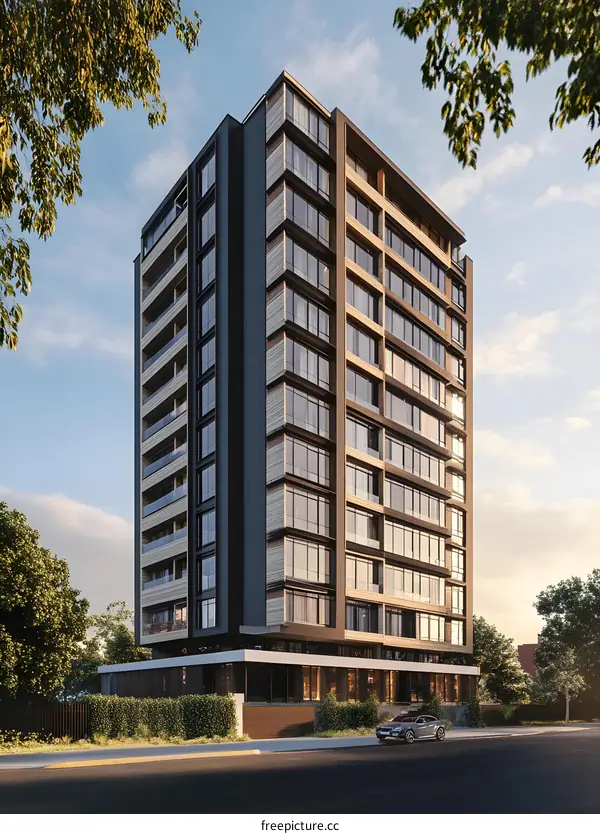 Modern Apartment Building with Glass Windows