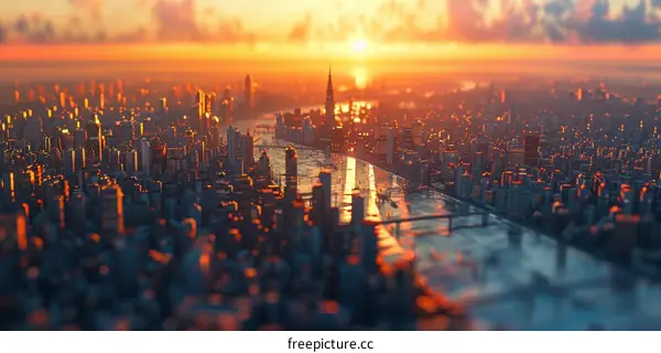 Sunrise over Futuristic Cityscape