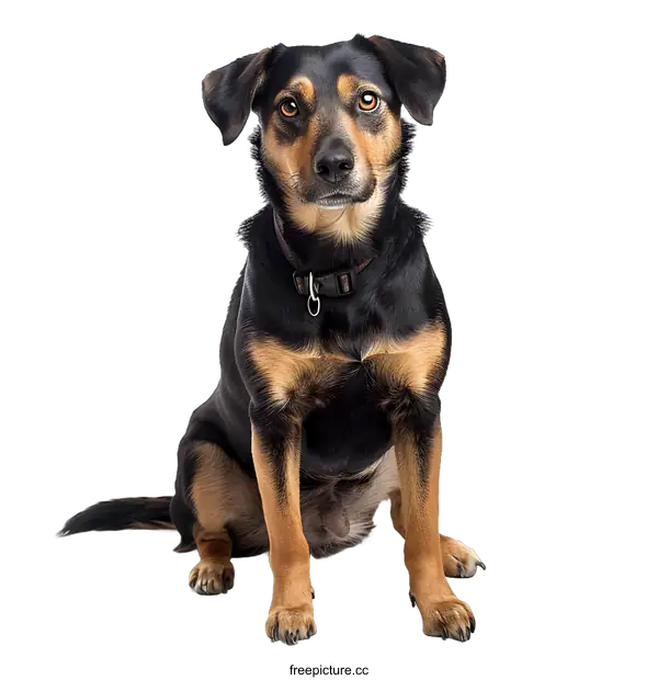[Transparent Background PNG]Black and Tan Dog Sitting on White Background