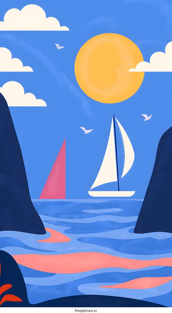 Summertime Sailing with Blue Ocean and Clouds