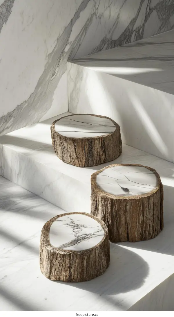 Modern Marble and Wood Coffee Table Set Design