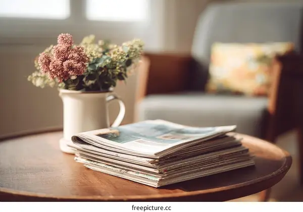 Cozy Home Interior with Magazines and Flowers