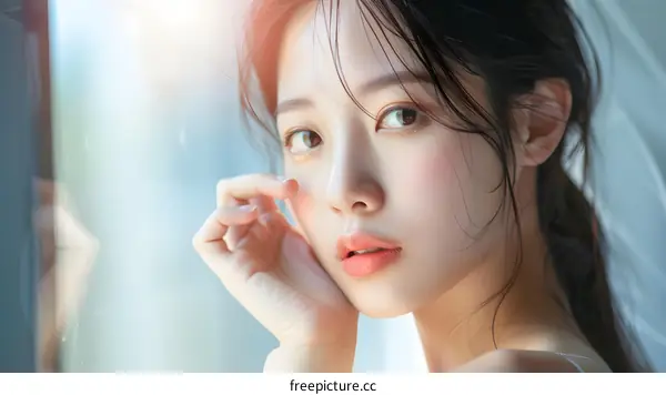 Close up Portrait of a Beautiful Asian Woman with Soft Natural Light