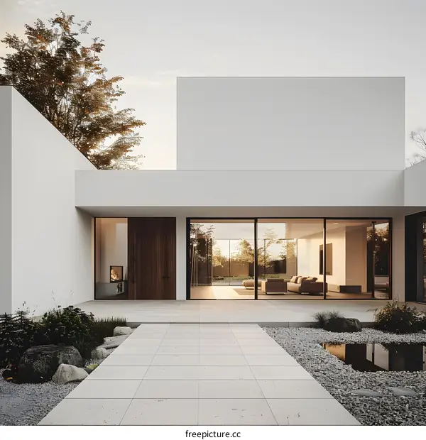 Modern Minimalist House Exterior Design with a Japanese Garden