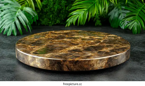 Round Marble Display Platform with Tropical Background