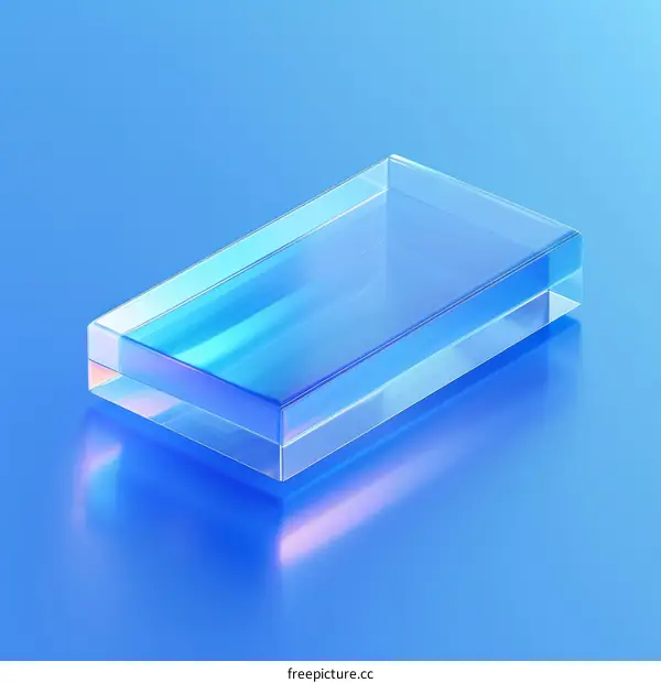 3D Render of a Blue Glass Block on Blue
